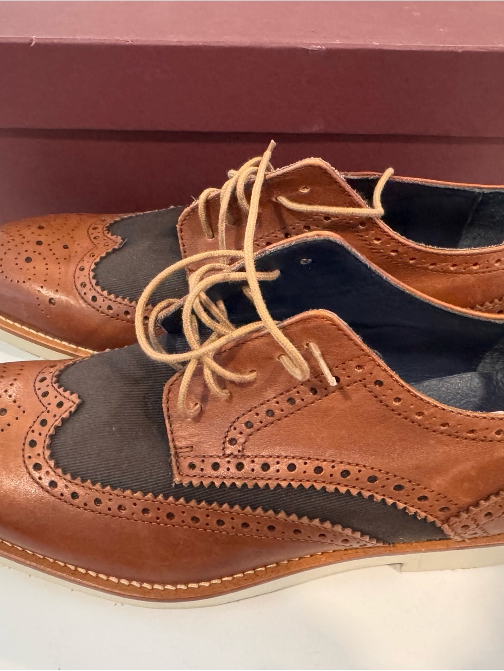 Bruno Magli Brown and Black Two-Tone Wingtip Oxfords
